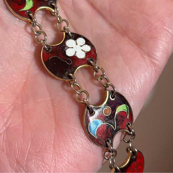 Vintage 60 70 Bohemian Red Enameled Double link made in Taiwan Mod MCM Bracelet - Picture 10 of 16